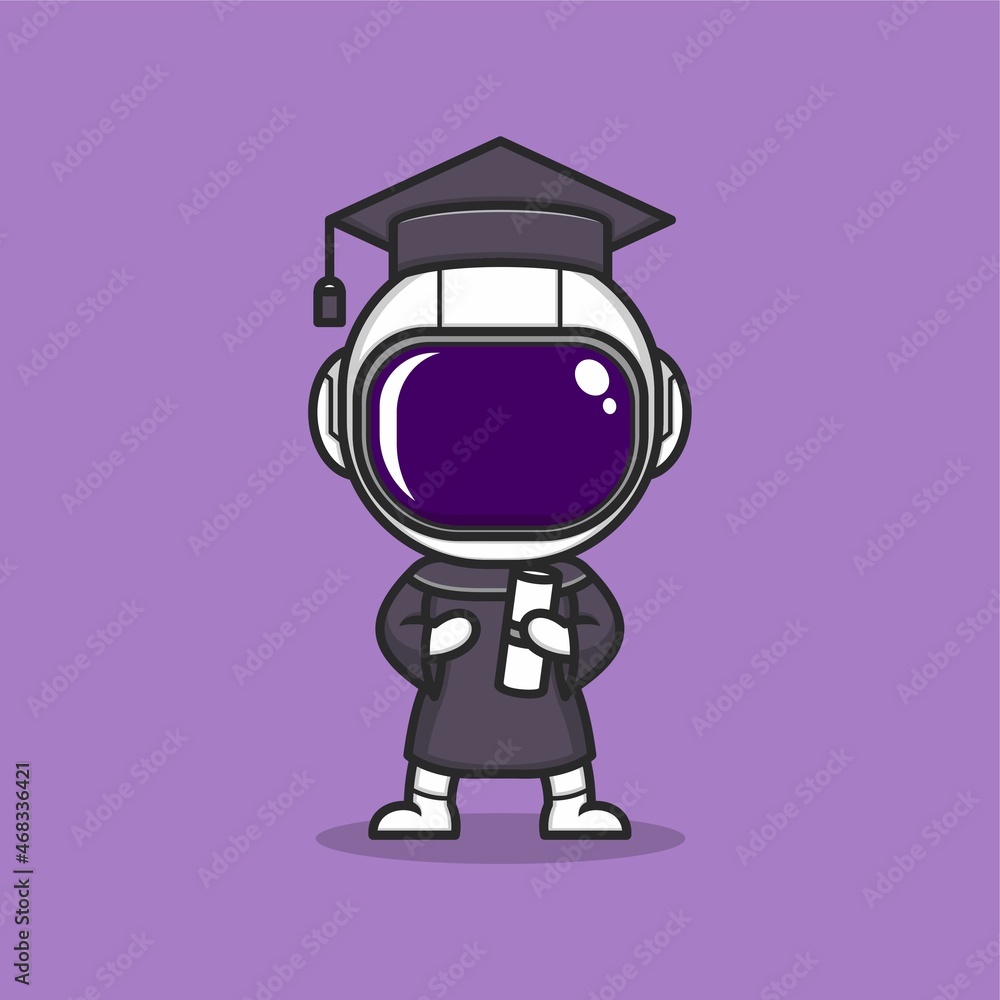 cute cartoon astronaut graduated university. vector illustration for mascot logo or sticker cute cartoon astronaut graduated university. vector illustration for mascot logo or sticker