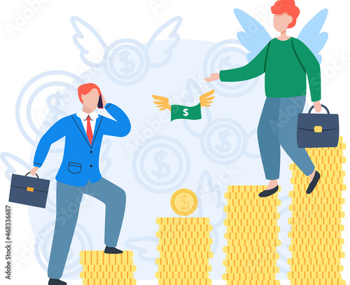 Team working to growth money finance with gold coin dollar stack. Angel investor startup community. Capital investment, sponsorship. Money donation, startup funding, financial support, savings