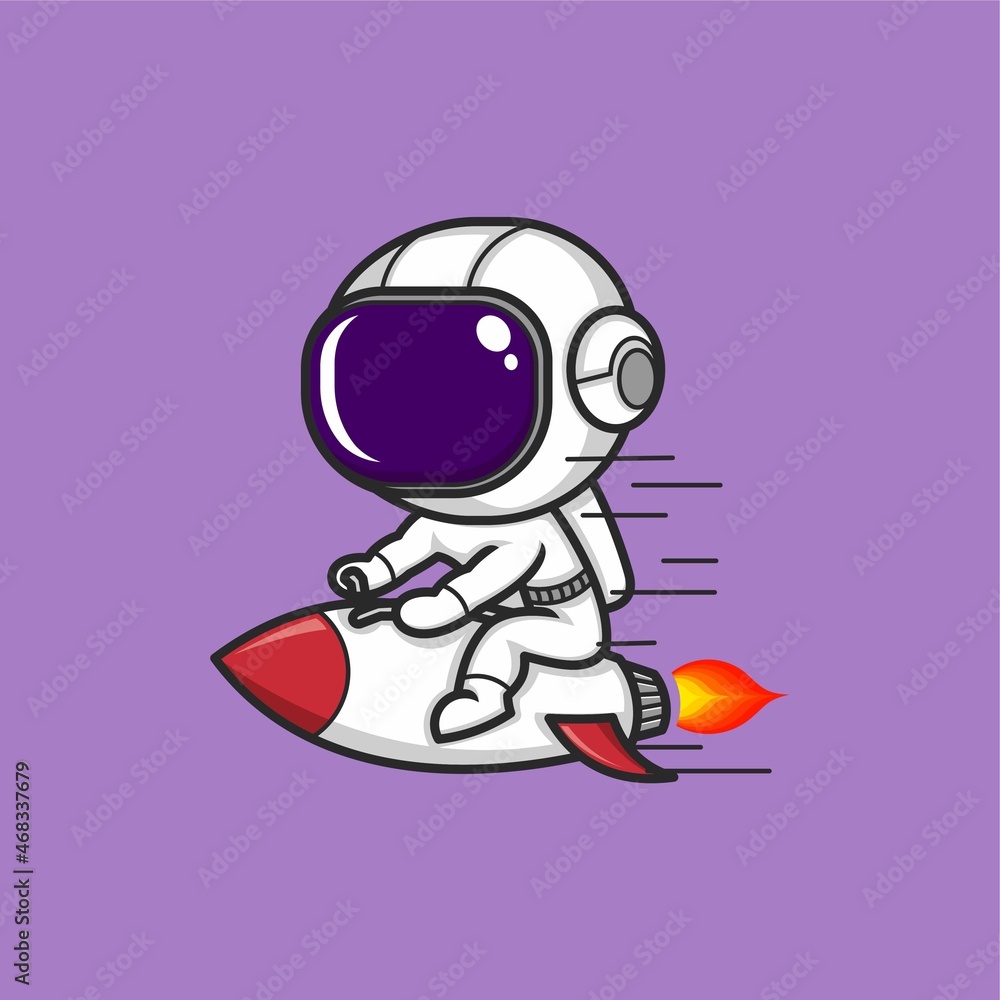 cute cartoon astronaut riding a rocket. vector illustration for mascot logo or sticker