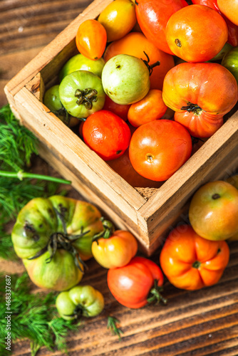 Market Fresh Organic Tomatoes in Wooden Box