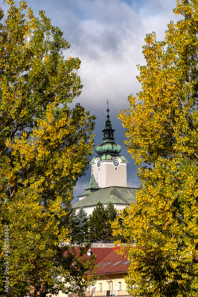 Tower of church in city Ruzomberok, Slovakia
