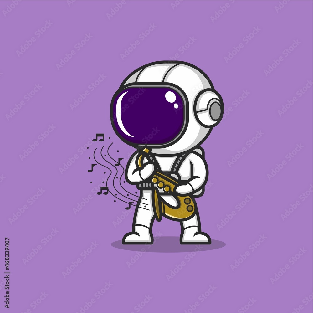 Fototapeta premium cute cartoon astronaut playing sexophone. vector illustration for mascot logo or sticker