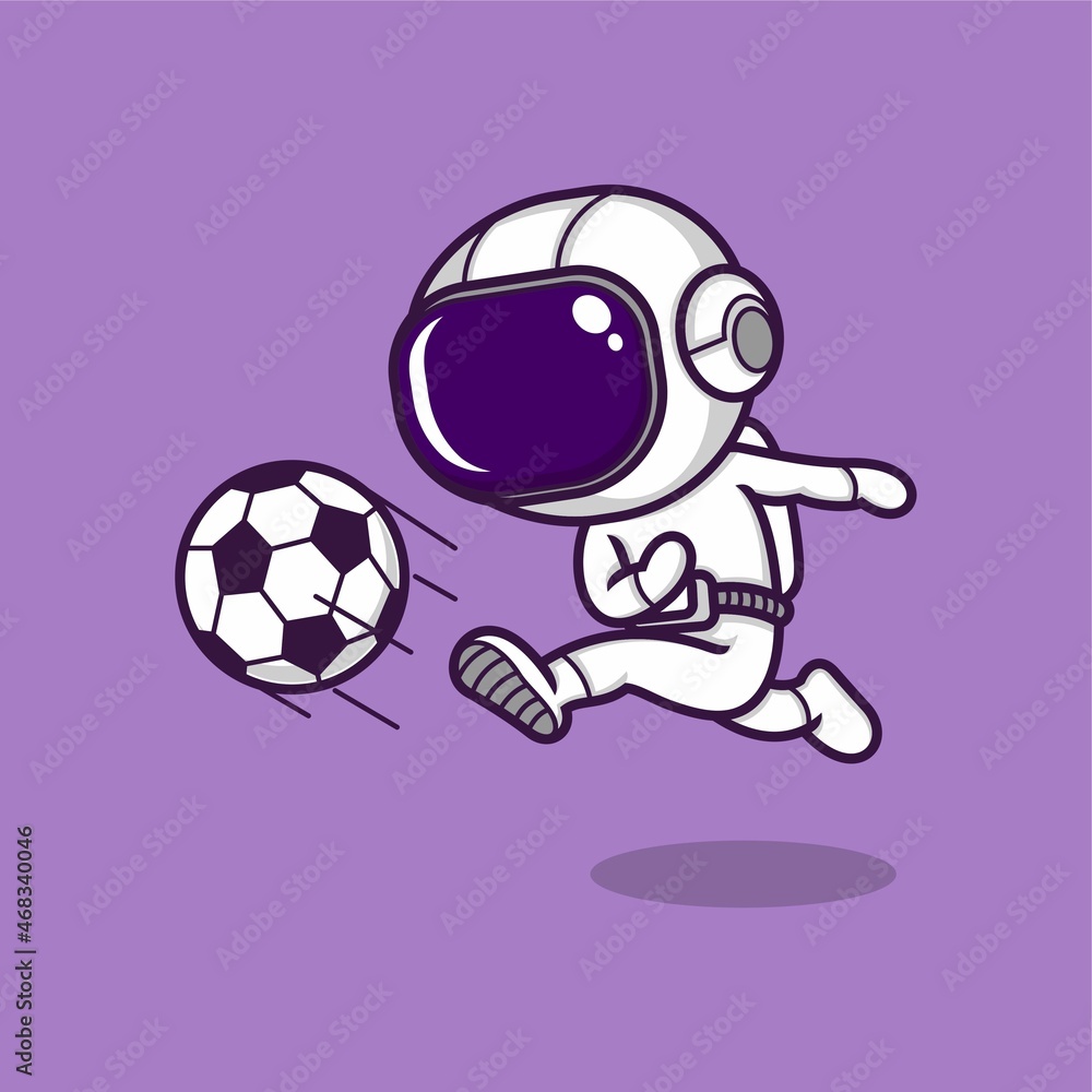 cute cartoon astronaut playing soccer. vector illustration for mascot logo or sticker