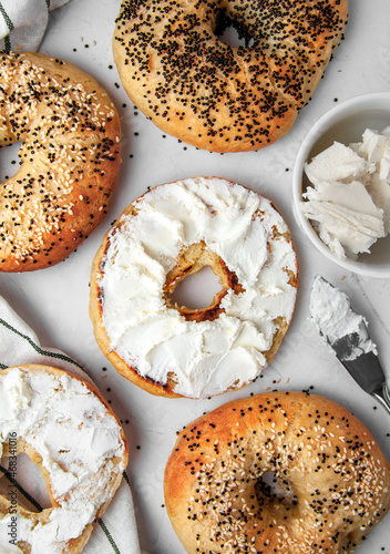 Fresh baked New York style bagels with philadelphia cheese
