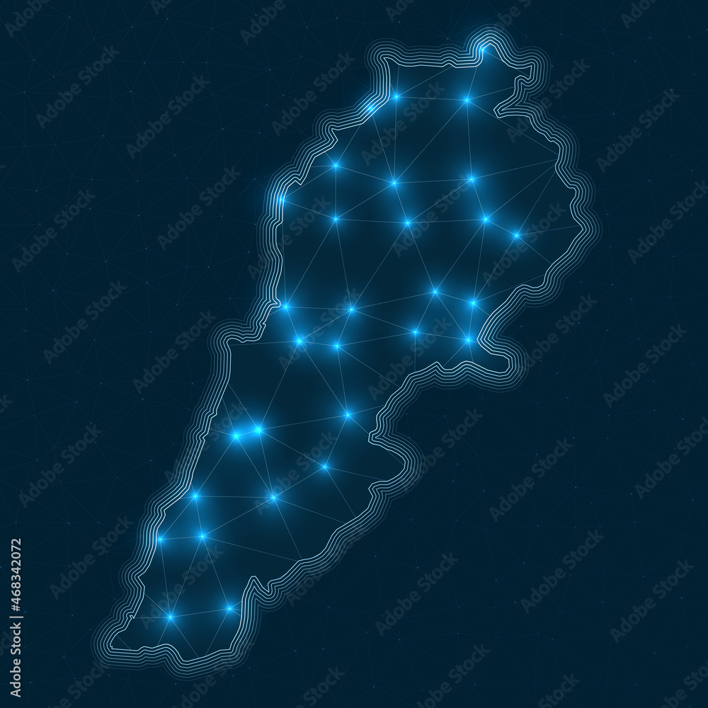 Lebanon network map. Abstract geometric map of the country. Digital