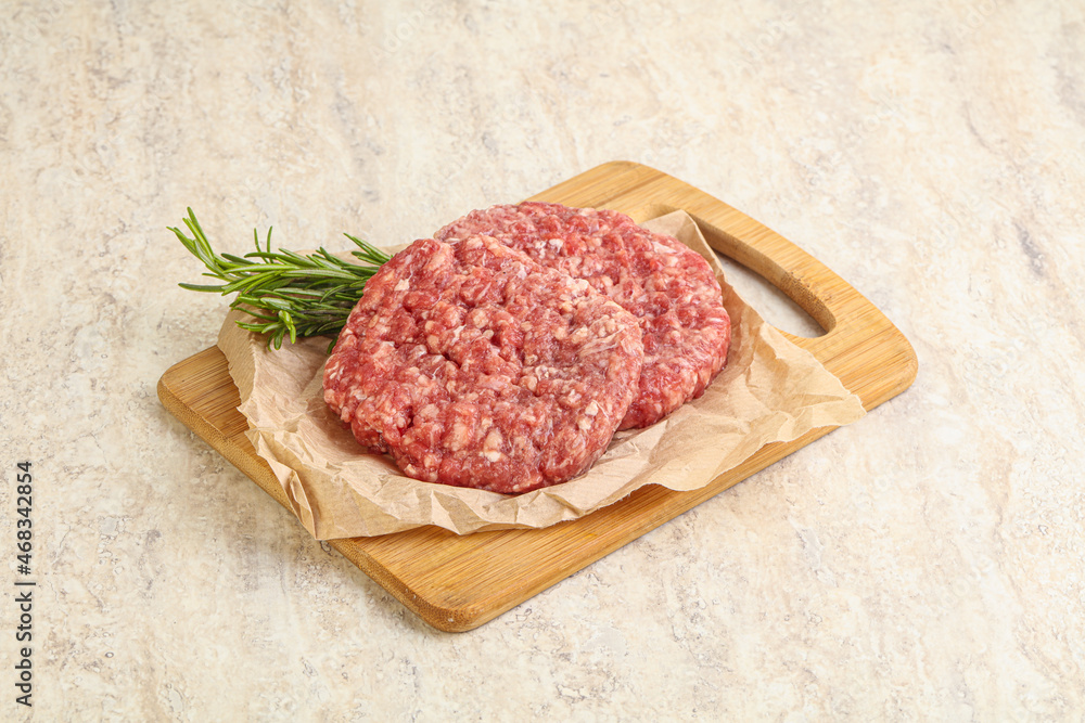 Raw beef burger cutlet for grill Raw beef burger cutlet for grill