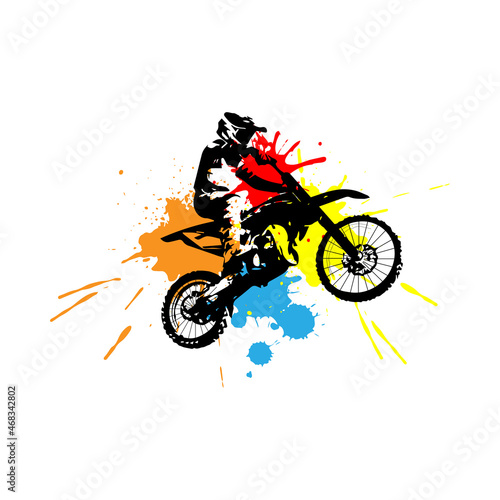 vector illustration with guy on motorcycle and colorful blots © Vitalii_ART