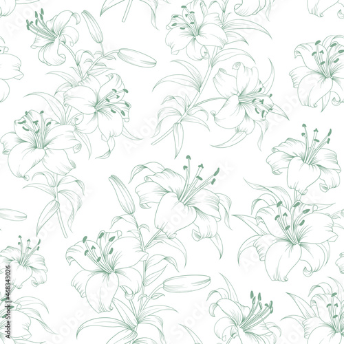 Seamless pattern from flowers of lilies on a white background. Fototapet