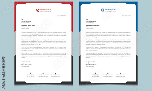 New simple elegant minimal unique clean professional creative corporate modern company identity business letterhead design template with red and blue colors.
