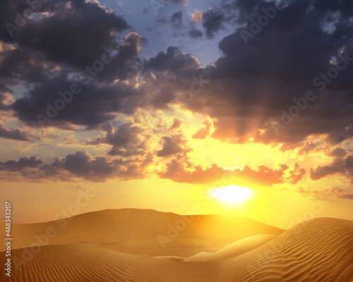 Beautiful view of sandy desert at sunset