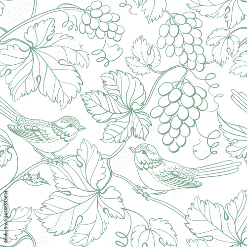Seamless pattern of branches of grapes on white background.