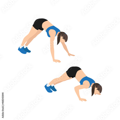 Woman doing Pike pushup exercise. Flat vector illustration isolated on white background