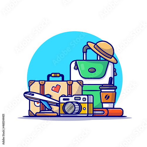 Travelling Time Cartoon Vector Icon Illustration. Holiday Business Icon Concept Isolated Premium Vector. Flat Cartoon Style