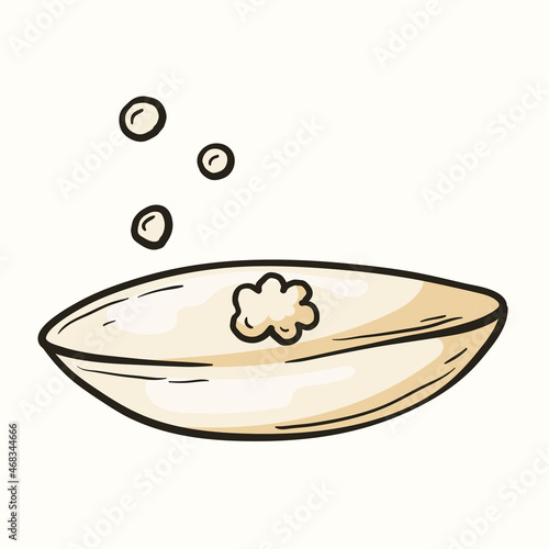Vector isolated doodle illustration of solid soap with bubbles.