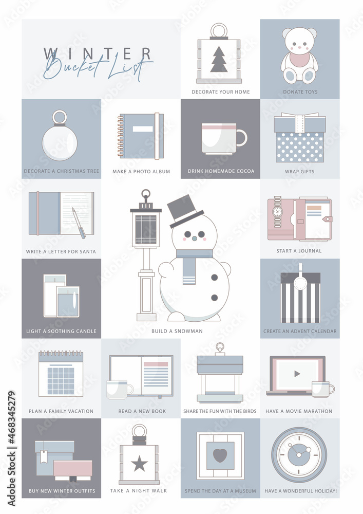 Winter bucket list icons Winter bucket list icons