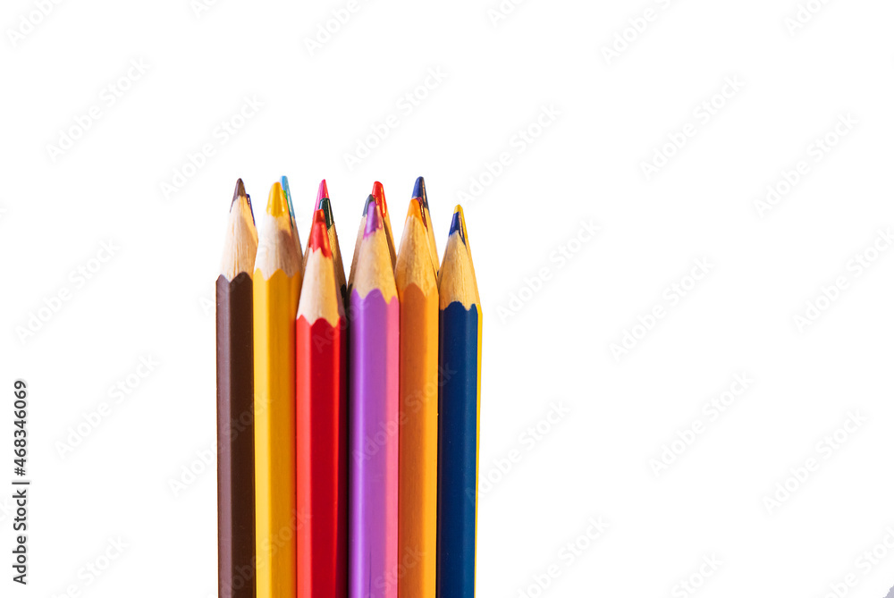 Colour pencils isolated on white background close up Colour pencils isolated on white background close up