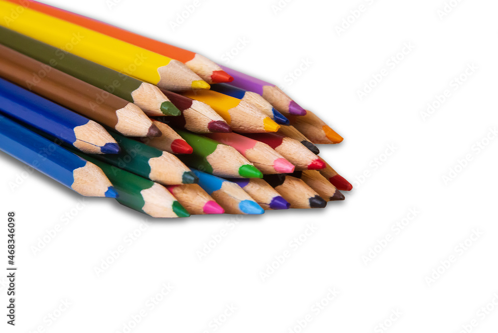 Colour pencils isolated on white background close up Colour pencils isolated on white background close up