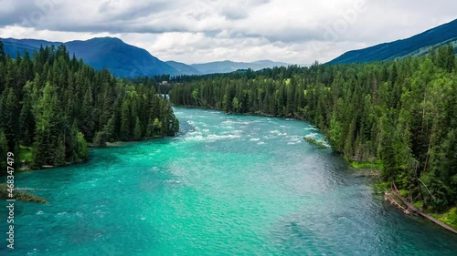 Aerial view of Kanas Lake and forest with mountain natural landscape in Xinjiang,China.Kanas Lake is the most beautiful lake in China.
