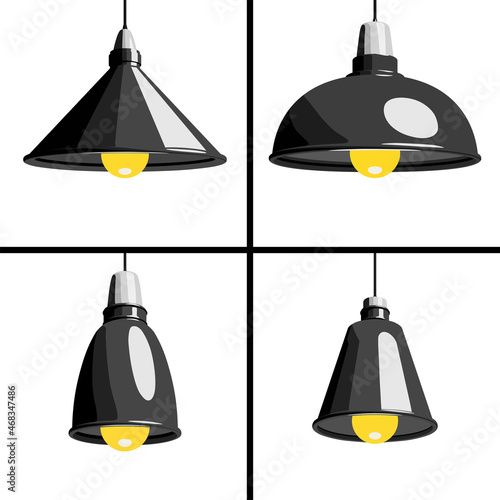 Set of four different pendant lamps isolated on a white background. Vector illustration