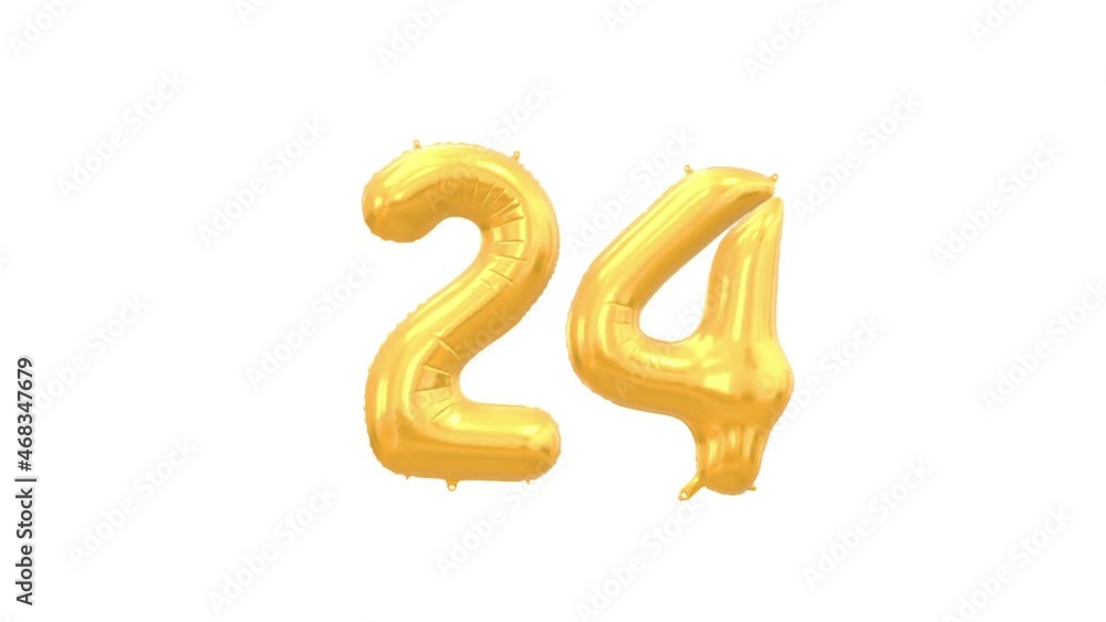 Helium Gold Balloon with Number - 24. Loop Animation with Alpha Luma Matte and Green Screen Background. Helium Gold Balloon with Number - 24. Loop Animation with Alpha Luma Matte and Green Screen Background.