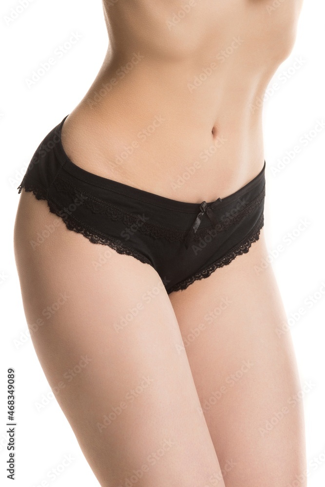 girl in panties, half-length shot on white background girl in panties, half-length shot on white background