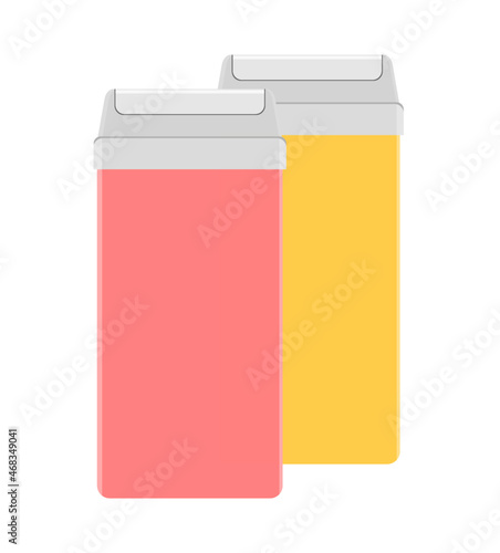 Roll-on hot depilatory wax cartridges. In front cartridges with wax for depilation isolated on white background.