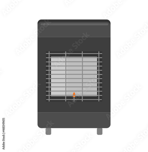 Gas heater with the pilot flame lit. Butane gas heating system.