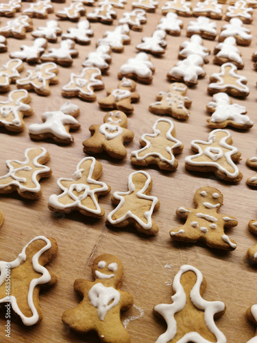 Homemade Christmas gingerbread cookies. View from above. Festive food