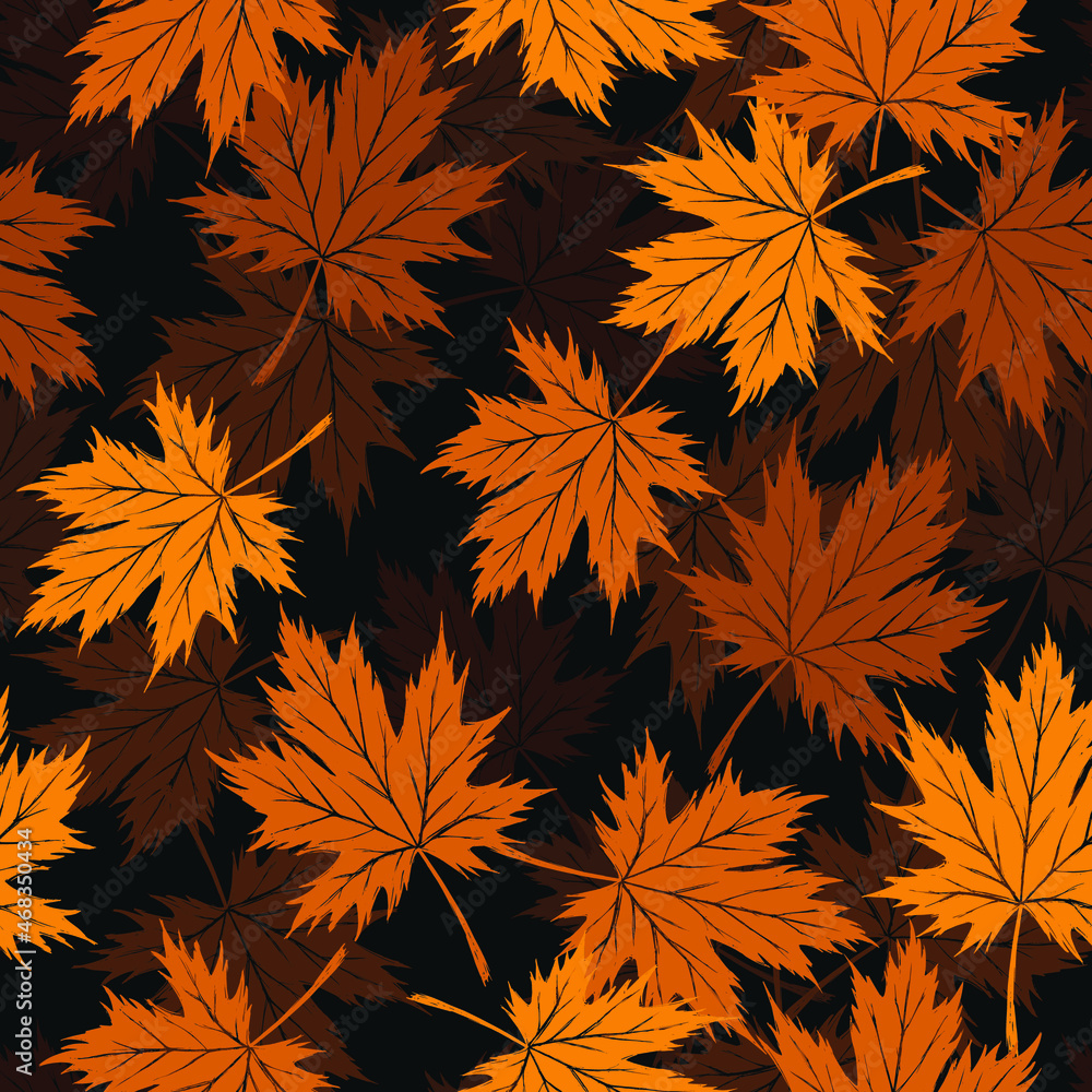 Maple Leaf Autumn seamless pattern. Digital Illustration background.