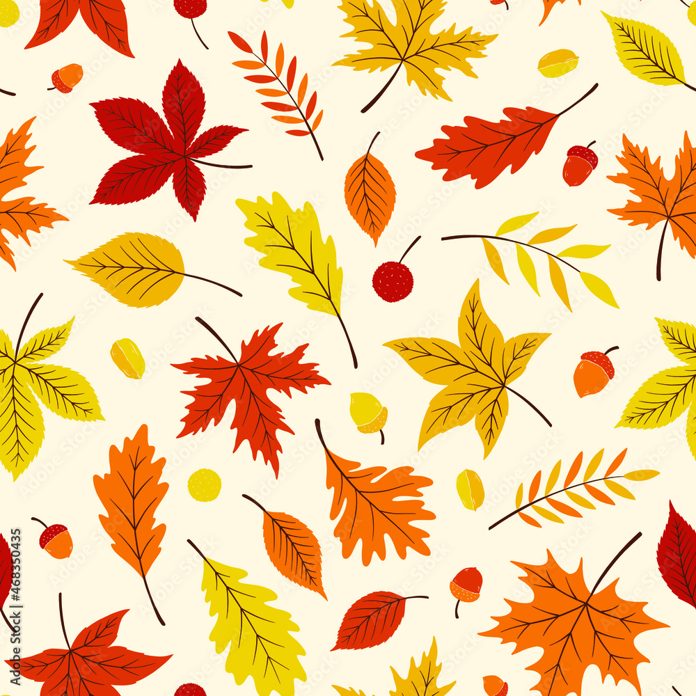 Autumn leaves seamless pattern. Digital Illustration background.