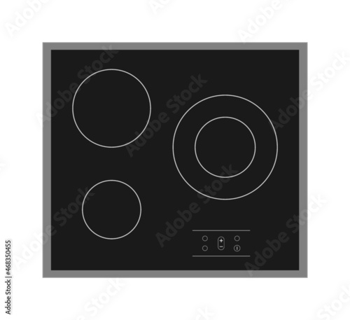Top view of a three ring electric hob. Glass ceramic induction cooker.