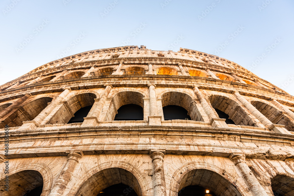 Facade of the Coliseum of Roma, Italy.