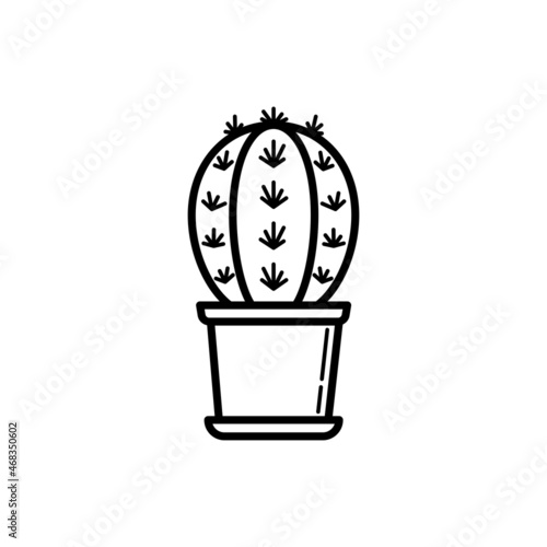 Cactus with prickles in pot thin line icon. Modern vector illustration of home plant.