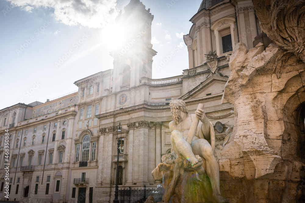 View from Piazza Navona (Navona Square) fountain in Roma, Lazio, Italy.