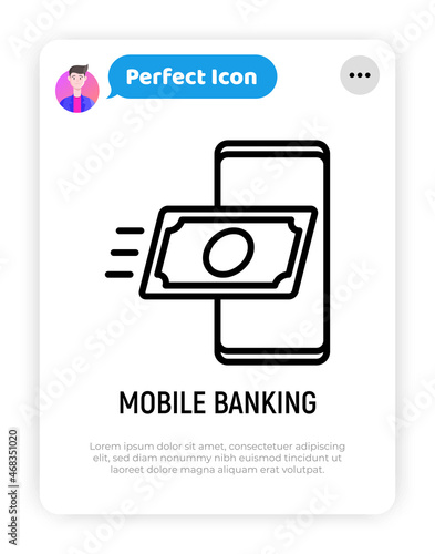 Mobile banking: banknote flying in smartphone. Modern vector illustration.