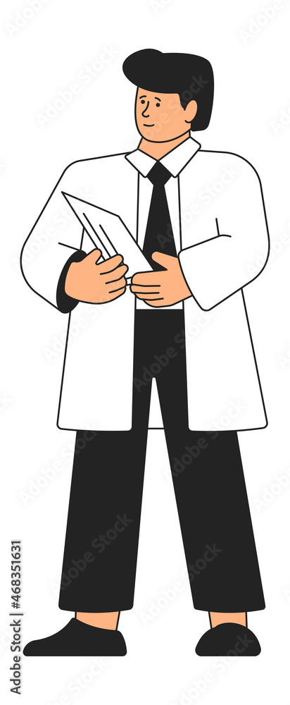 Doctor holding paper. Man in medical uniform with test results Doctor holding paper. Man in medical uniform with test results
