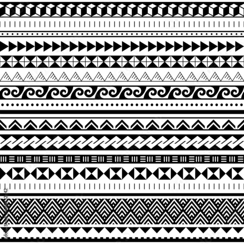 Fotografia Polynesian tribal geometric seamless vector pattern set, Hawaiian traditional de