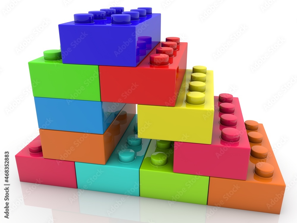 Toy bricks of different colors in an abstract construction Toy bricks of different colors in an abstract construction
