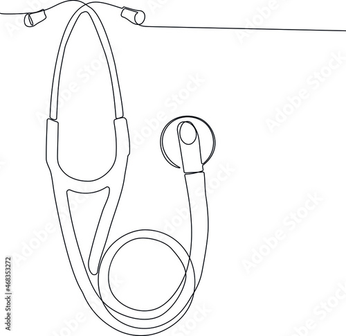Continuous line vector illustration of kardiologichnij stetoskop doctor ld cardio. Medecine tools. Minimal concept