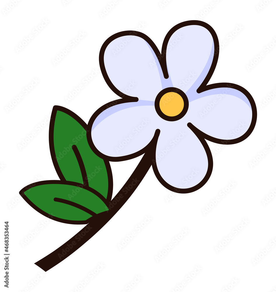 White flower in childish cartoon style. Cute floral element White flower in childish cartoon style. Cute floral element
