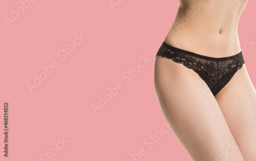 girl in panties, half-length shot on white background