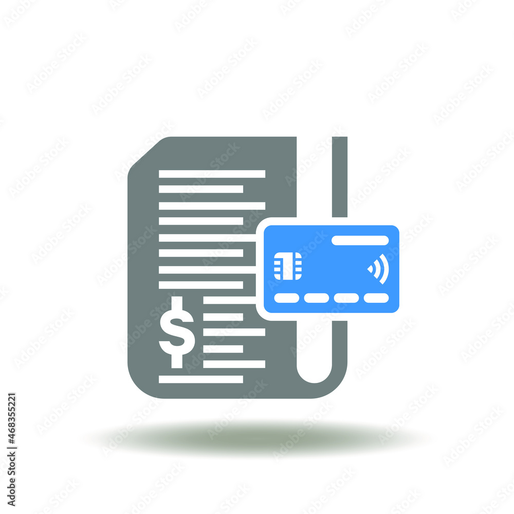 Vector illustration of invoice bill with credit card. Online electronic billing pictogram. Icon of payment check. Symbol of e-billing. Financial bill, receipt sign. Vector illustration of invoice bill with credit card. Online electronic billing pictogram. Icon of payment check. Symbol of e-billing. Financial bill, receipt sign.