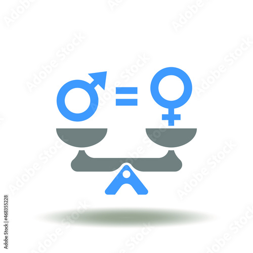 Vector illustration of scales balancing with male and female gender symbol. Symbol of gender equality. Icon of balance equal rights women and men.