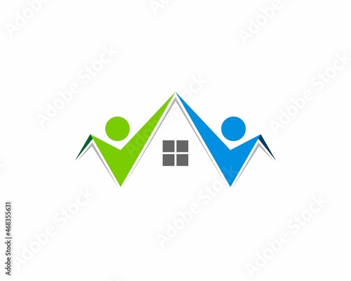 Abstract people hand to hand forming a roofing house