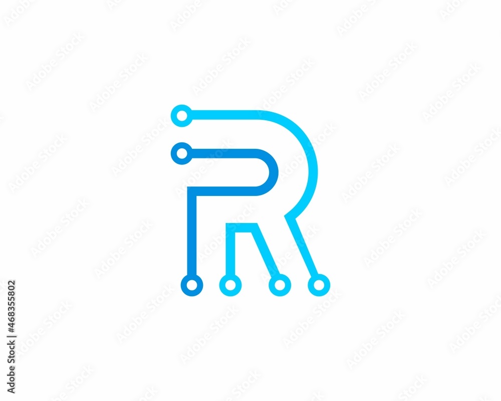 R Letter with circuit technology connection
