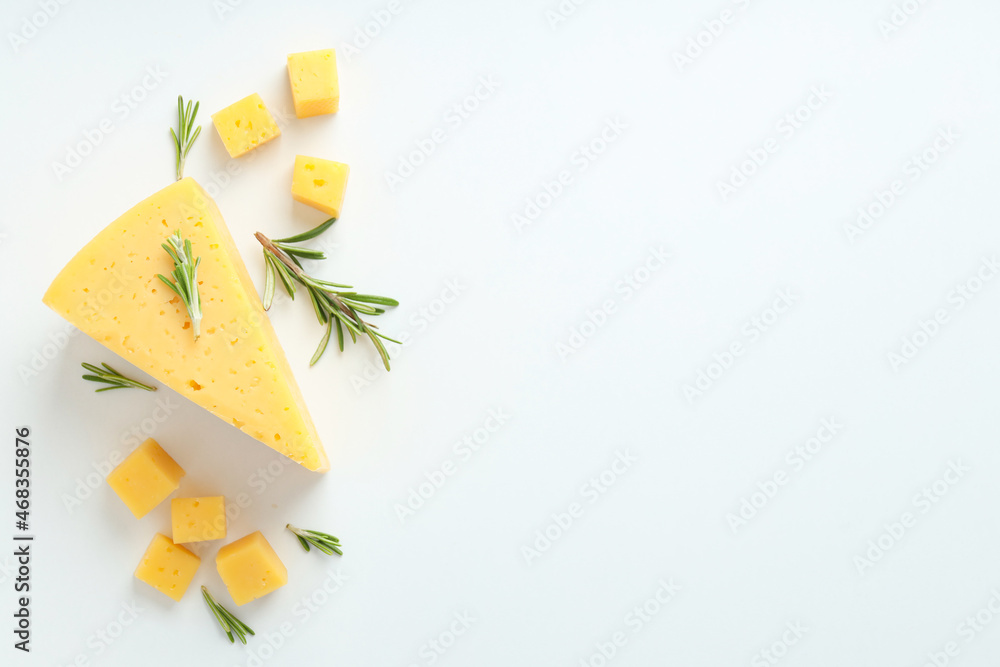 Obraz premium Concept of cooking eating with hard cheese on white background