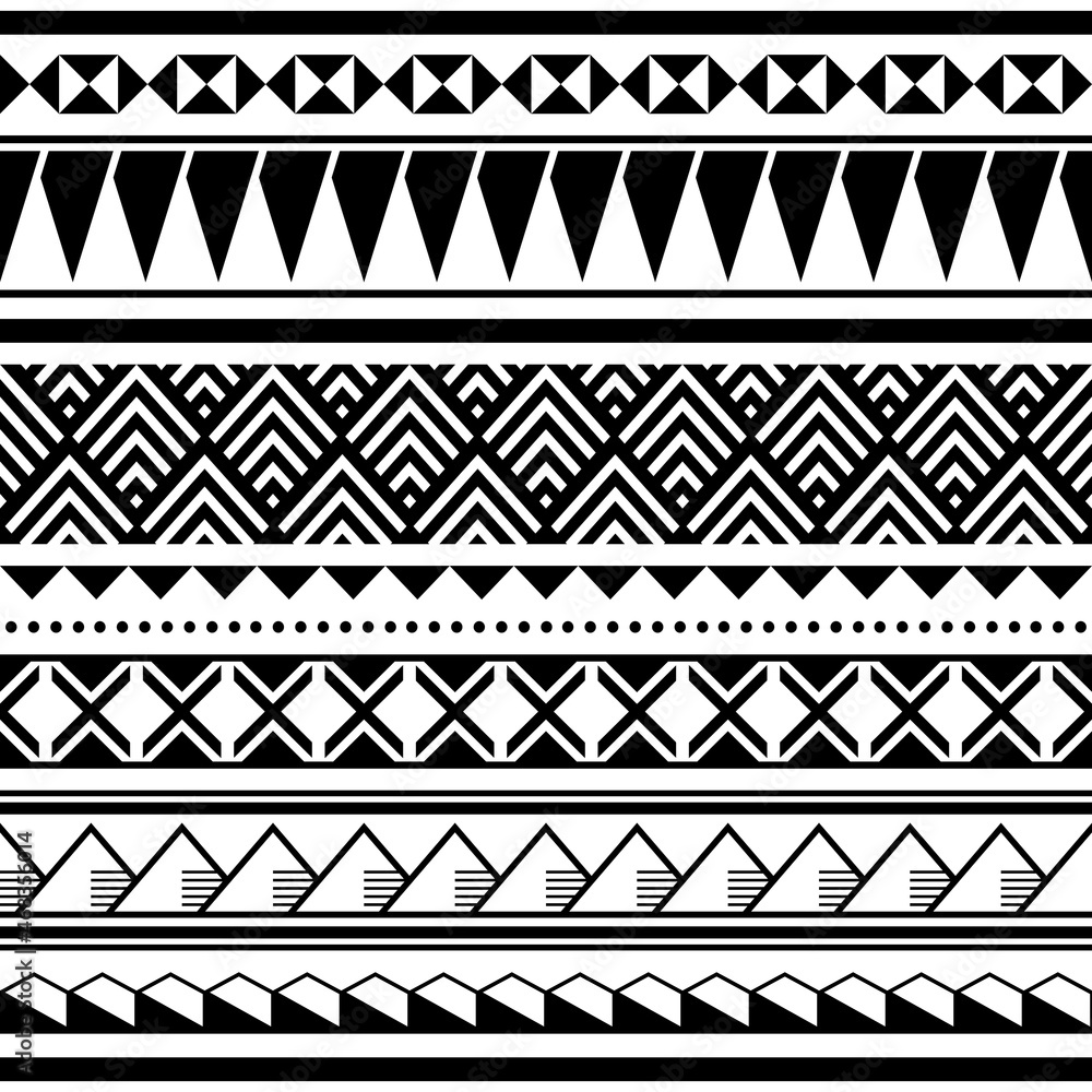 Hawaian tribal seamless vector pattern, textile or fabric print in black and white inspired by tatoo art from Polynesia
Hawaian tribal seamless vector pattern, textile or fabric print in black and white inspired by tatoo art from Polynesia
