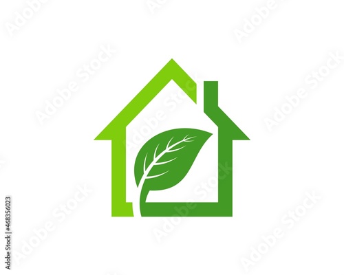 Simple house with green nature leaf inside