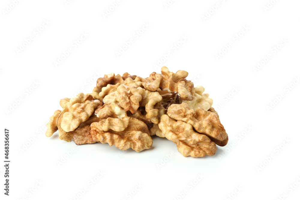 Peeled walnuts isolated on white background, close up Peeled walnuts isolated on white background, close up