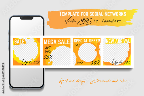 A template for a social network. Set. Abstraction. Sale. 1080X1080 photo